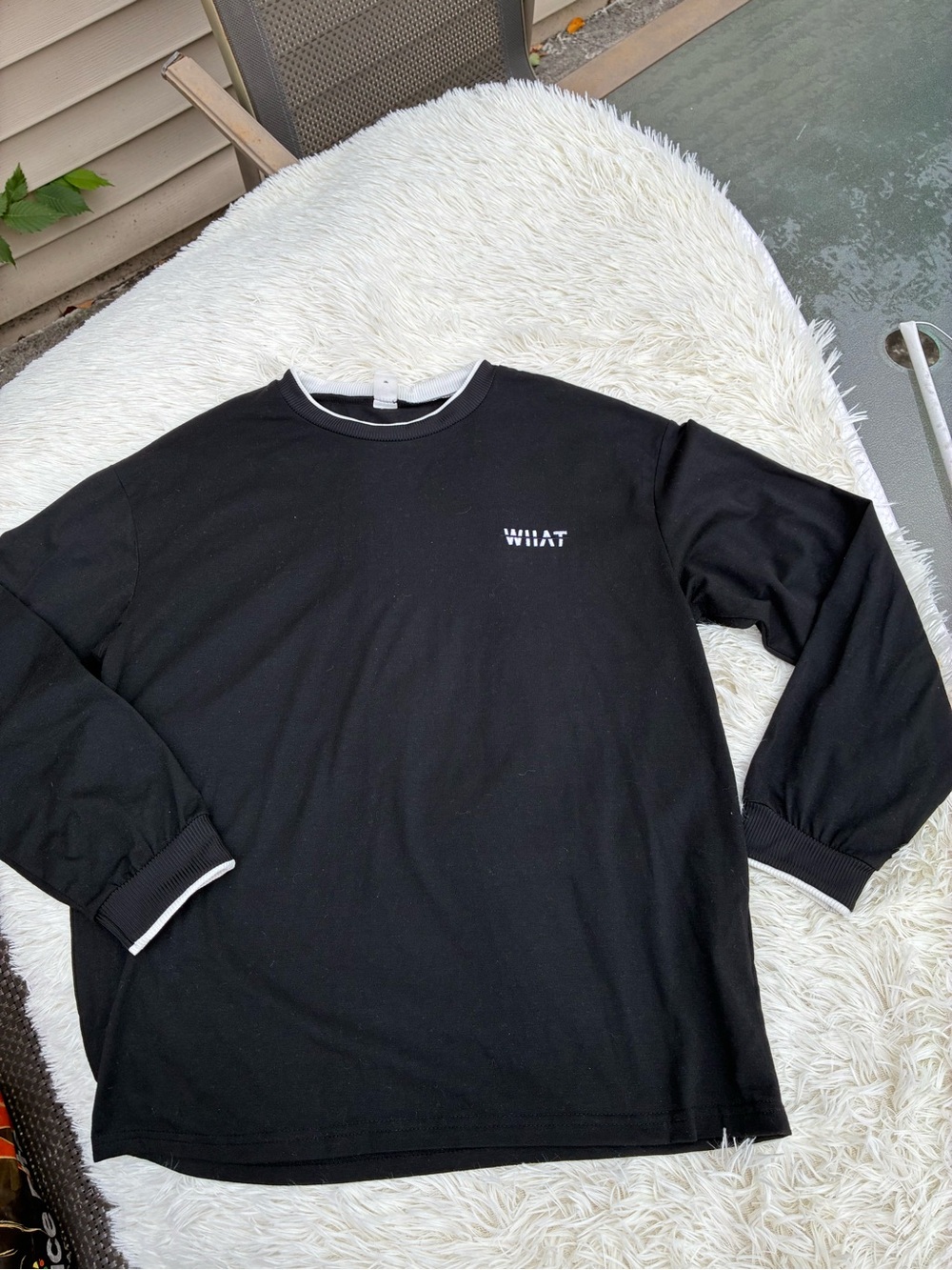 SHEIN Black Long-Sleeve Crewneck Shirt with Small White Logo #15y teen(runs larg